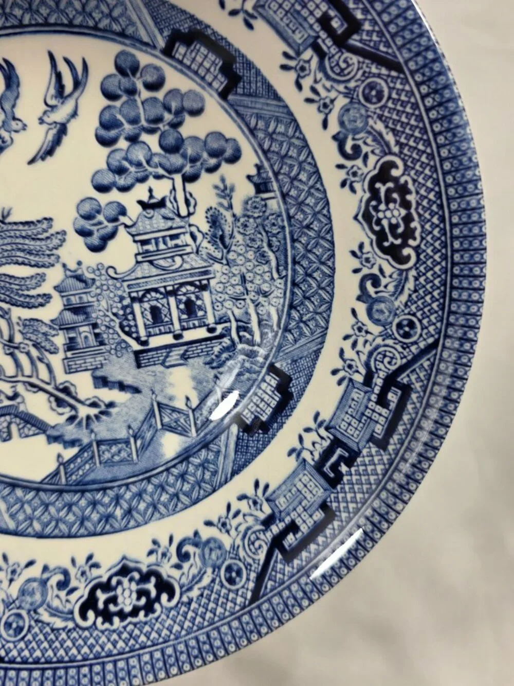 TWO Churchill Willow Blue Coupe Cereal Bowls Georgian Shape Blue Willow England